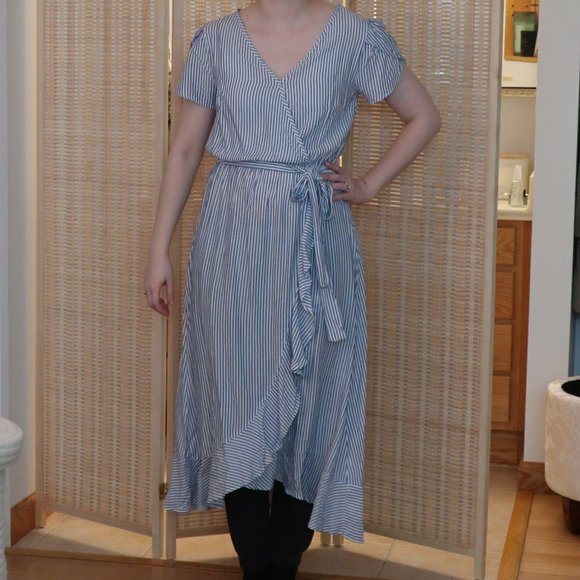 NWOT Naif Soft Blue & White Striped Midi Dress - Picture 2 of 7